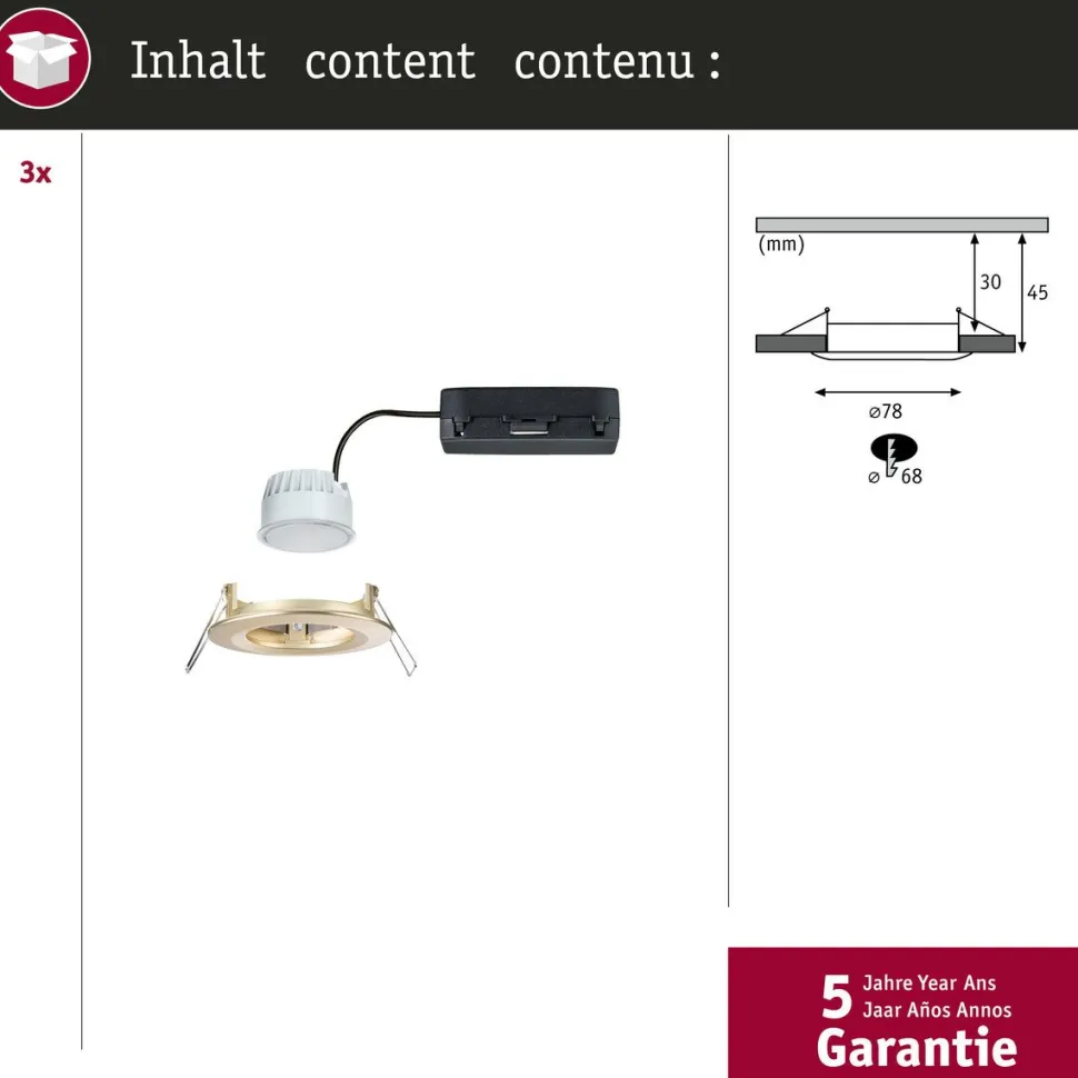 Upotettava LED-valaisin Paulmann Nova Coin, pyöreä, IP44, 78mm, 3x6W, 3x530lm, 230V, säädettävä värilämpötila