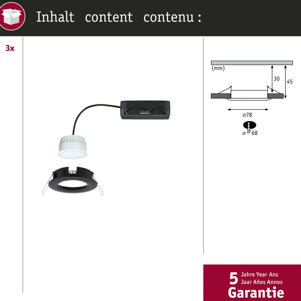 Upotettava LED-valaisin Paulmann Nova Coin, pyöreä, IP44, 78mm, 3x6W, 3x530lm, 230V, säädettävä värilämpötila