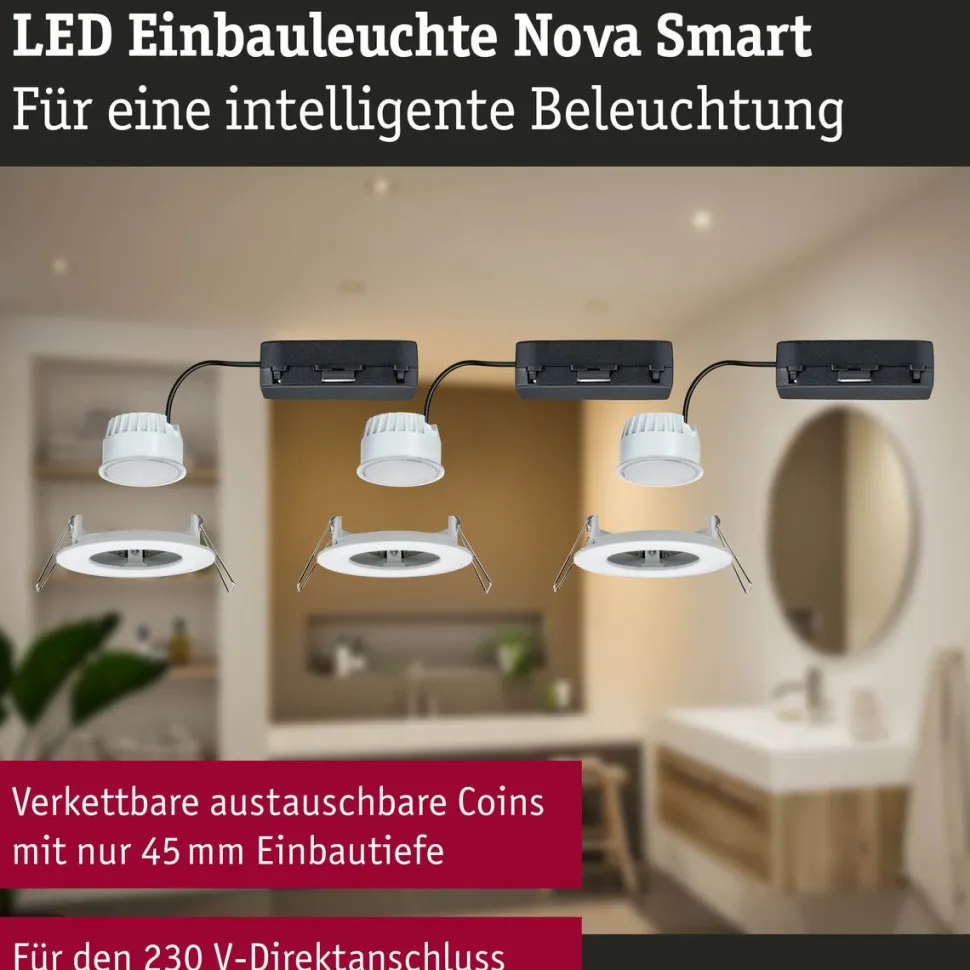 Upotettava LED-valaisin Paulmann Nova Coin, pyöreä, IP44, 78mm, 3x6W, 3x530lm, 230V, säädettävä värilämpötila