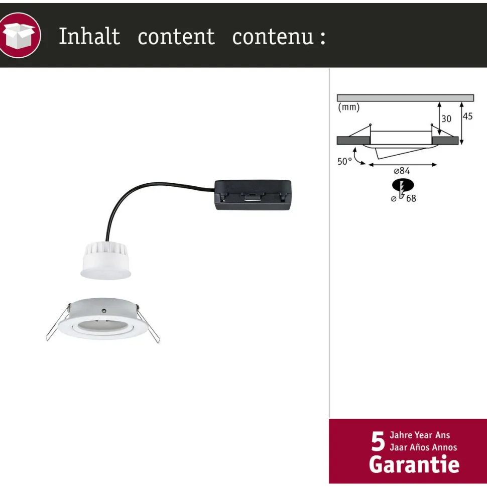 Upotettava LED-valaisin Paulmann Nova Coin, pyöreä, 84mm, 50°, RGBW+, 6W, 500lm, 230V, alumiini
