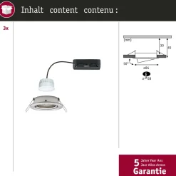 Upotettava LED-valaisin Paulmann Nova Coin, pyöreä, 84mm, 50°, säädettävä värilämpötila, 3x6W, 3x500lm, 230V, alumiini