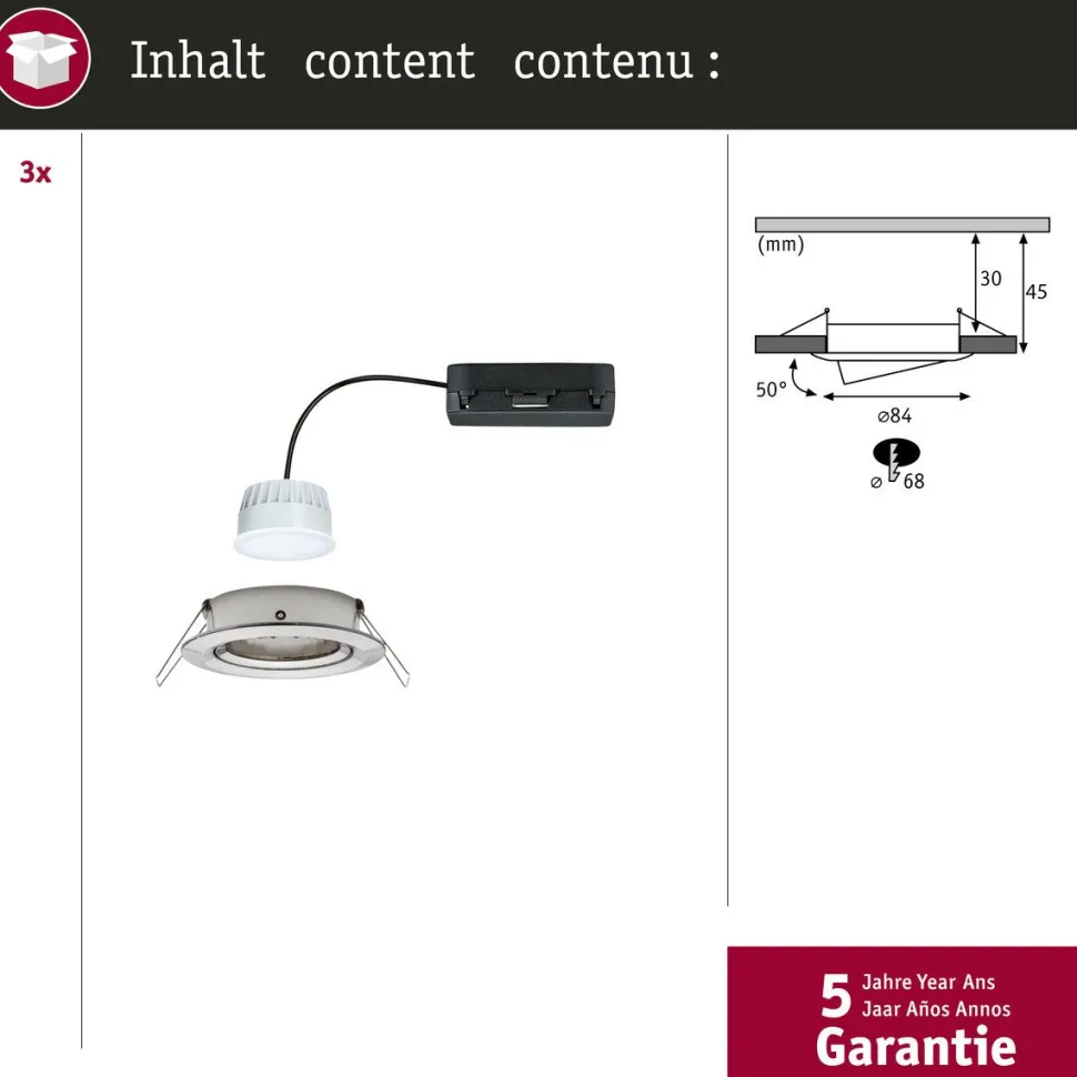 Upotettava LED-valaisin Paulmann Nova Coin, pyöreä, 84mm, 50°, säädettävä värilämpötila, 3x6W, 3x500lm, 230V, alumiini