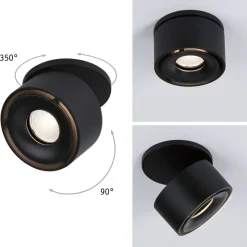 Upotettava LED-valaisin Paulmann Spircle, Ø78mm, 8W, 550lm, 3000K, mattamusta