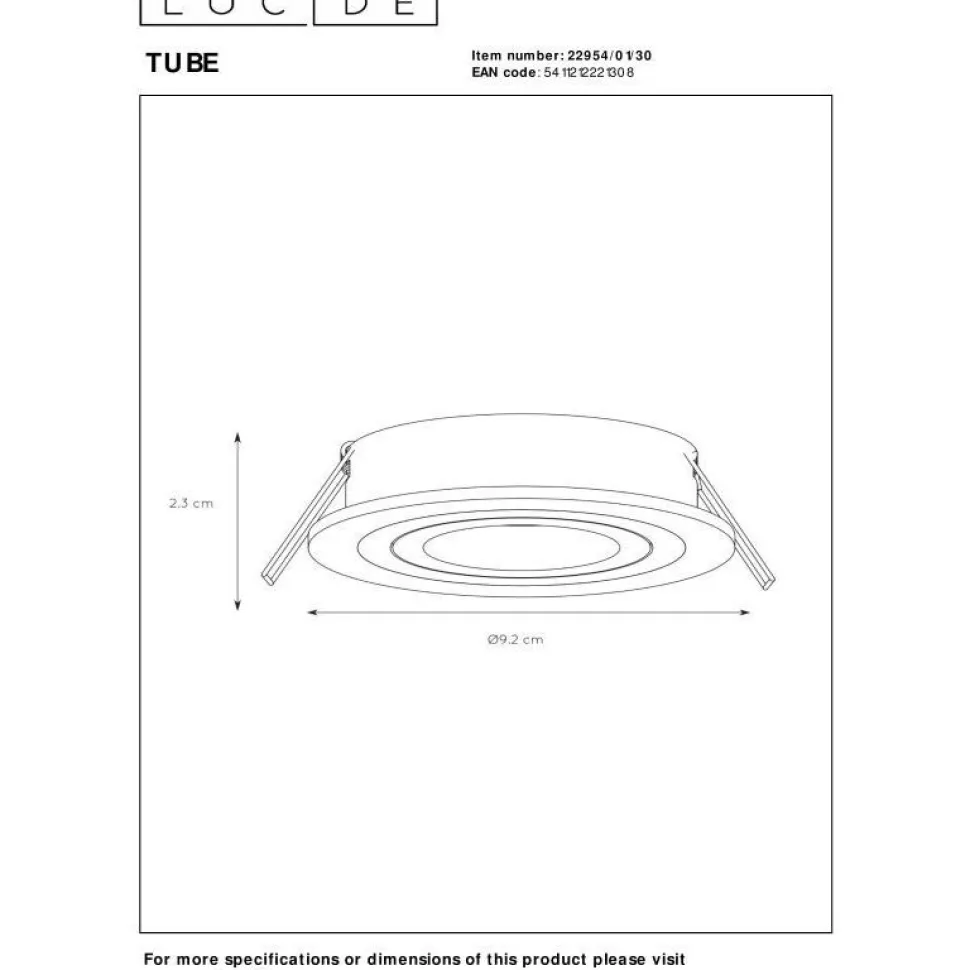 Upotettava valaisin Lucide Tube pyöreäØ9.2cm, 1xGU10, valkoinen