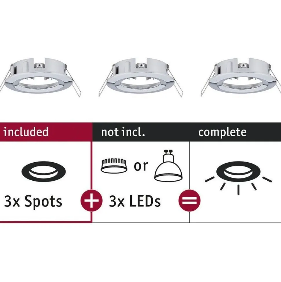 Upotettava valaisin Paulmann Choose, IP44, 3kpl, Ø78mm, max.3x10W, himmennettävä, kromi