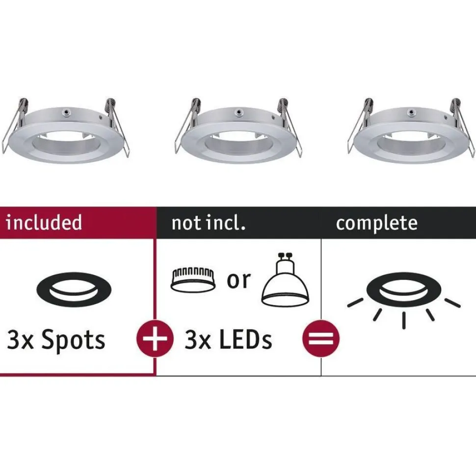 Upotettava valaisin Paulmann Choose, IP44, 3kpl, Ø78mm, max.3x10W, himmennettävä, kromi
