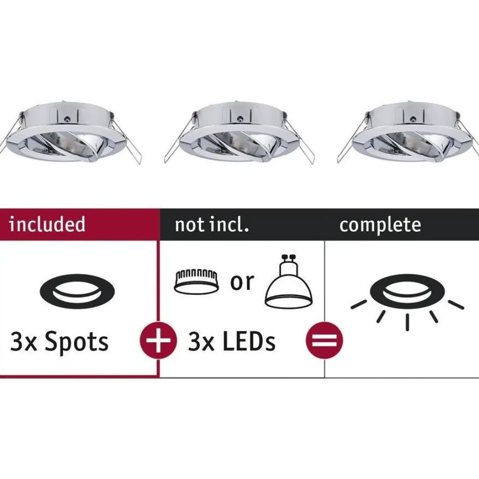 Upotettava valaisin Paulmann Choose, 3kpl, Ø84mm, max.3x10W, himmennettävä, kromi