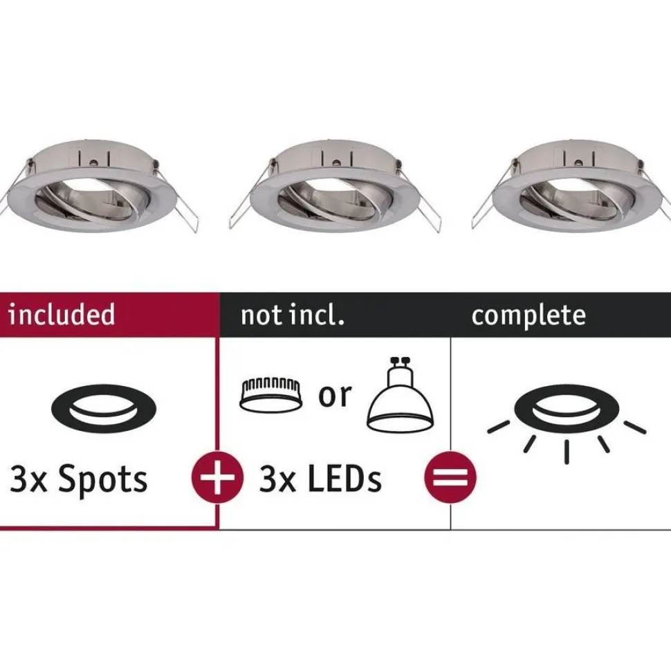 Upotettava valaisin Paulmann Choose, 3kpl, Ø84mm, max.3x10W, himmennettävä, kromi