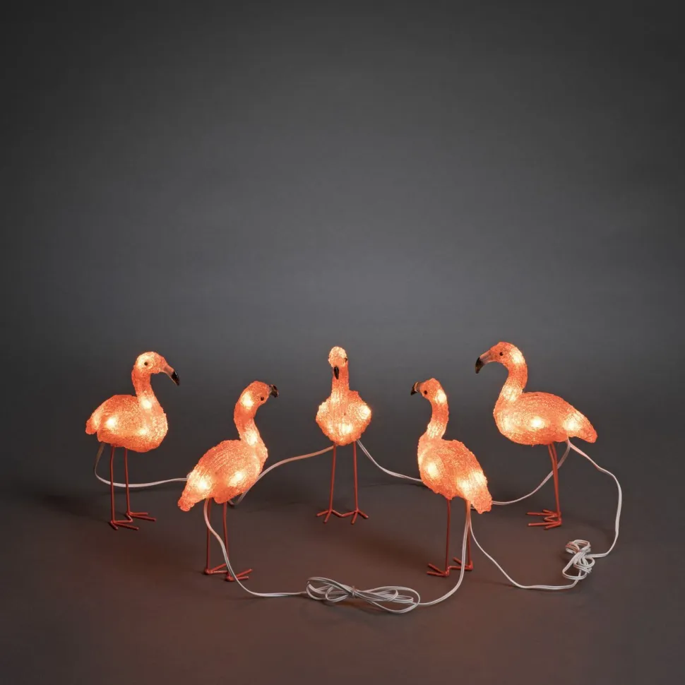 Valokoriste Konstsmide Flamingot, IP44, 5-osainen, 40 x amber LED, 17cm