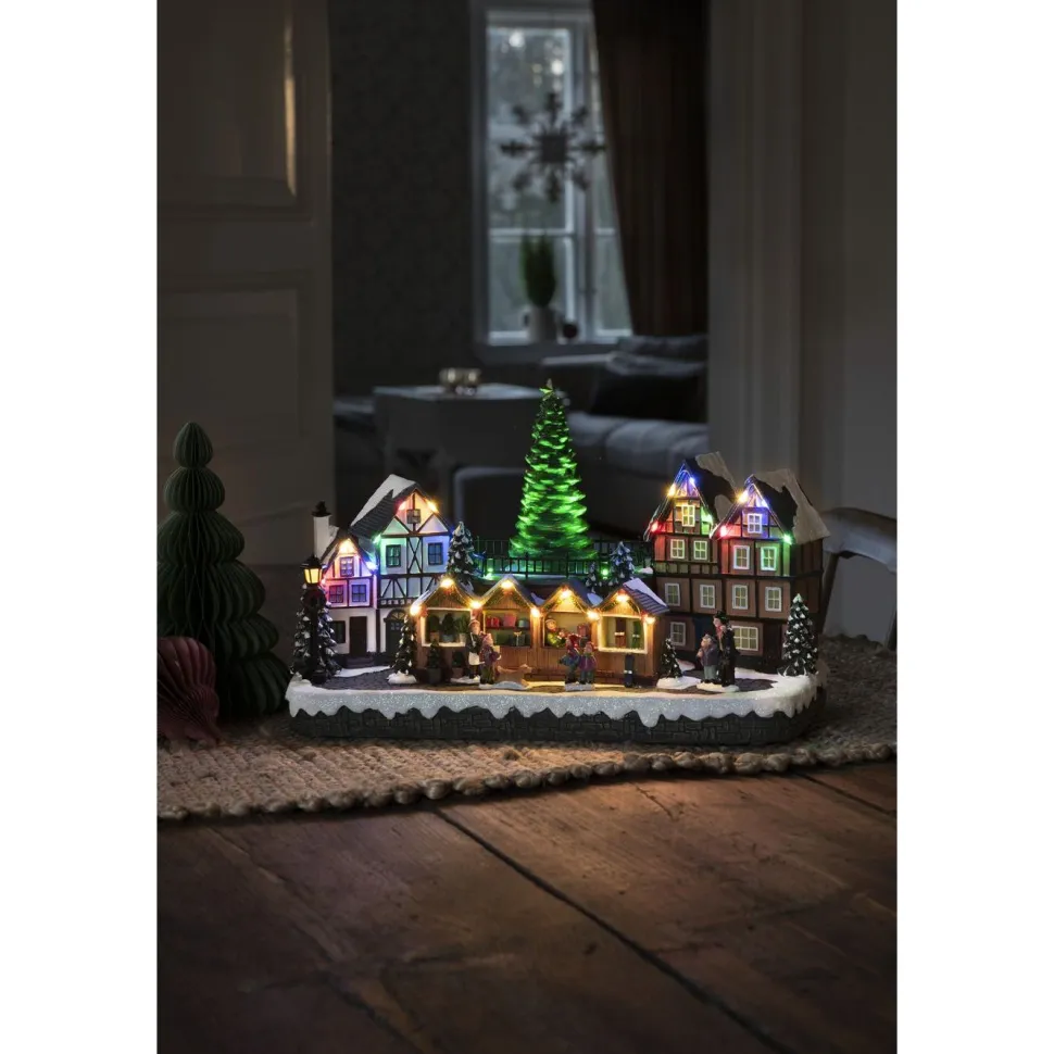 Valokoriste Konstsmide Markkinat, IP20, 28 x LED, musiikilla, muuntaja/paristokäyttöinen