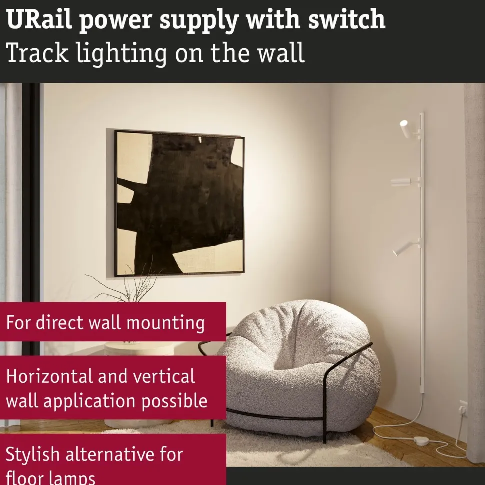 Virtakaapeli Paulmann URail, kytkimellä, 2m max. 1000W mattakromi