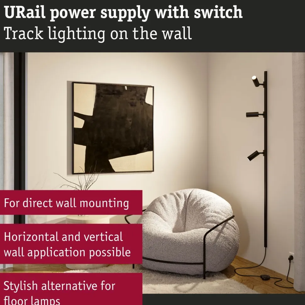 Virtakaapeli Paulmann URail, kytkimellä, 2m max. 1000W mattakromi