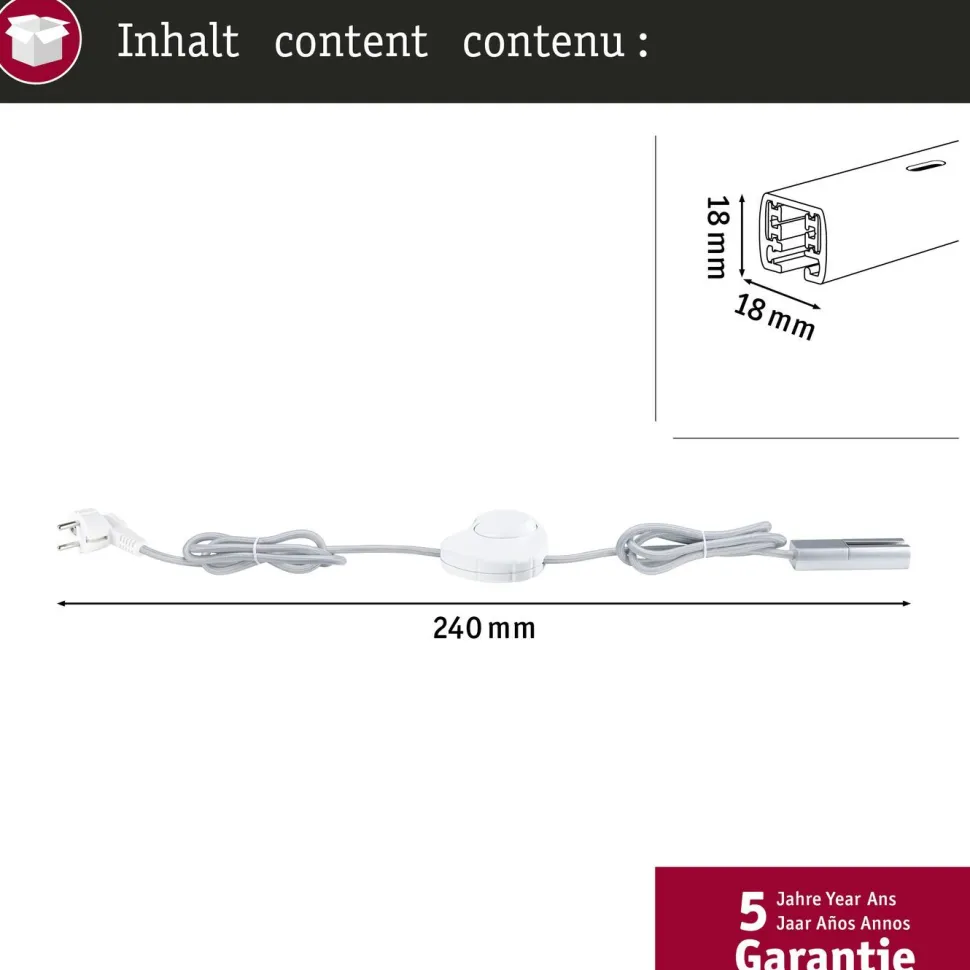 Virtakaapeli Paulmann URail, kytkimellä, 2m max. 1000W mattakromi