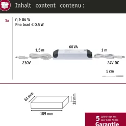 Virtalähde Paulmann MaxLED, 230/24V, 60VA, valkoinen