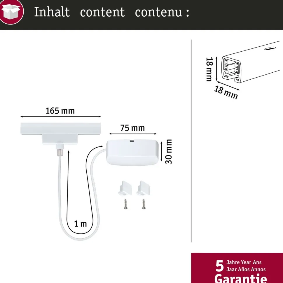 Virtasyöttökaapeli Paulmann URail 1m max. 1000W valkoinen